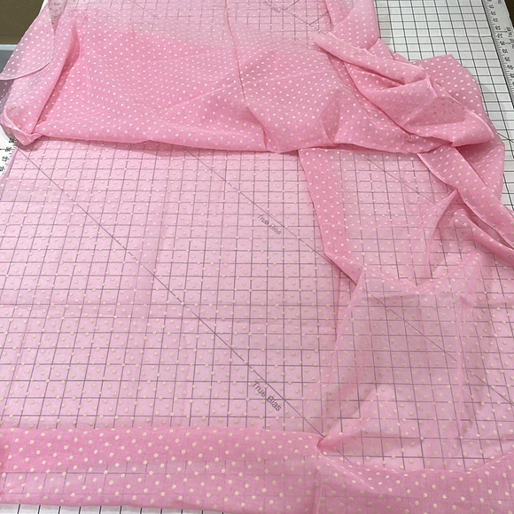 Vintage fabric, cream flocked polka dot, dusty pink semi sheer organdy, 48"x60" - Picture 2 of 8